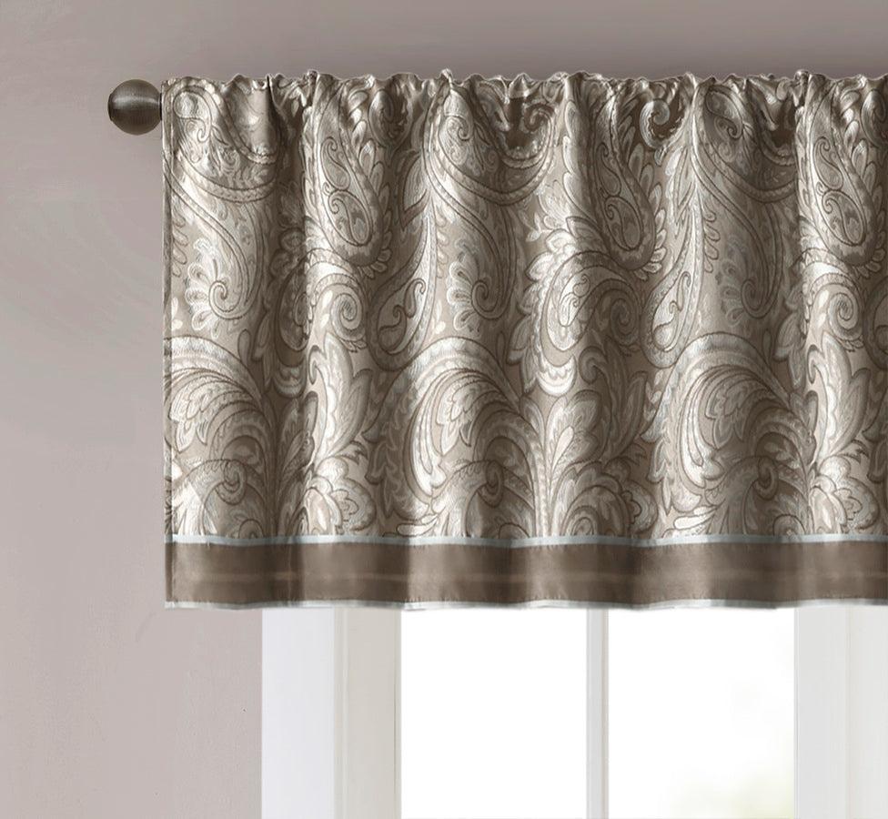 Olliix.com Curtains - Aubrey Traditional Jacquard Window Valance 50x18" Brown