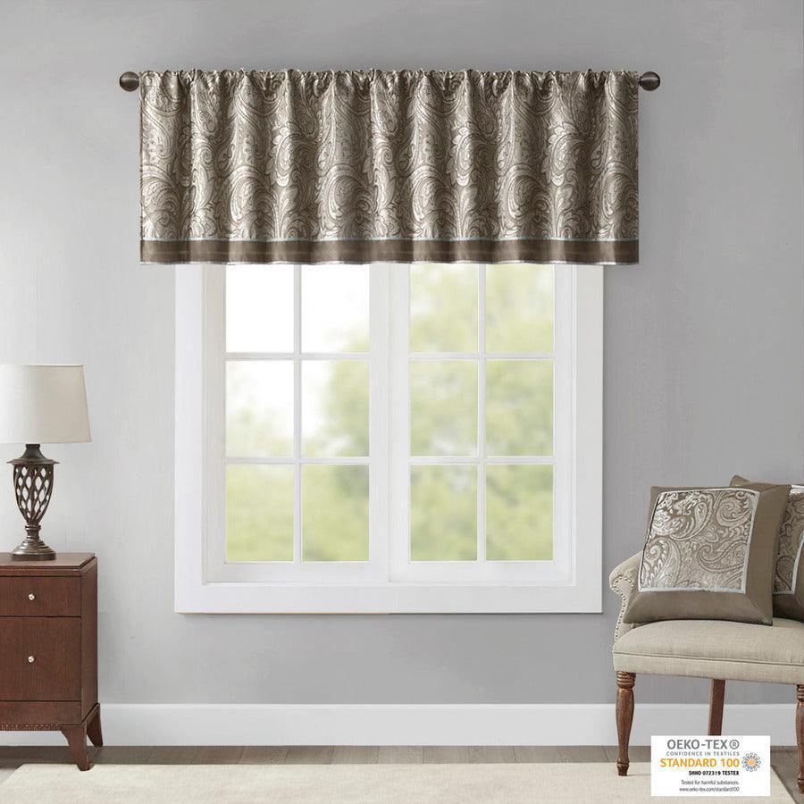 Olliix.com Curtains - Aubrey Traditional Jacquard Window Valance 50x18" Brown