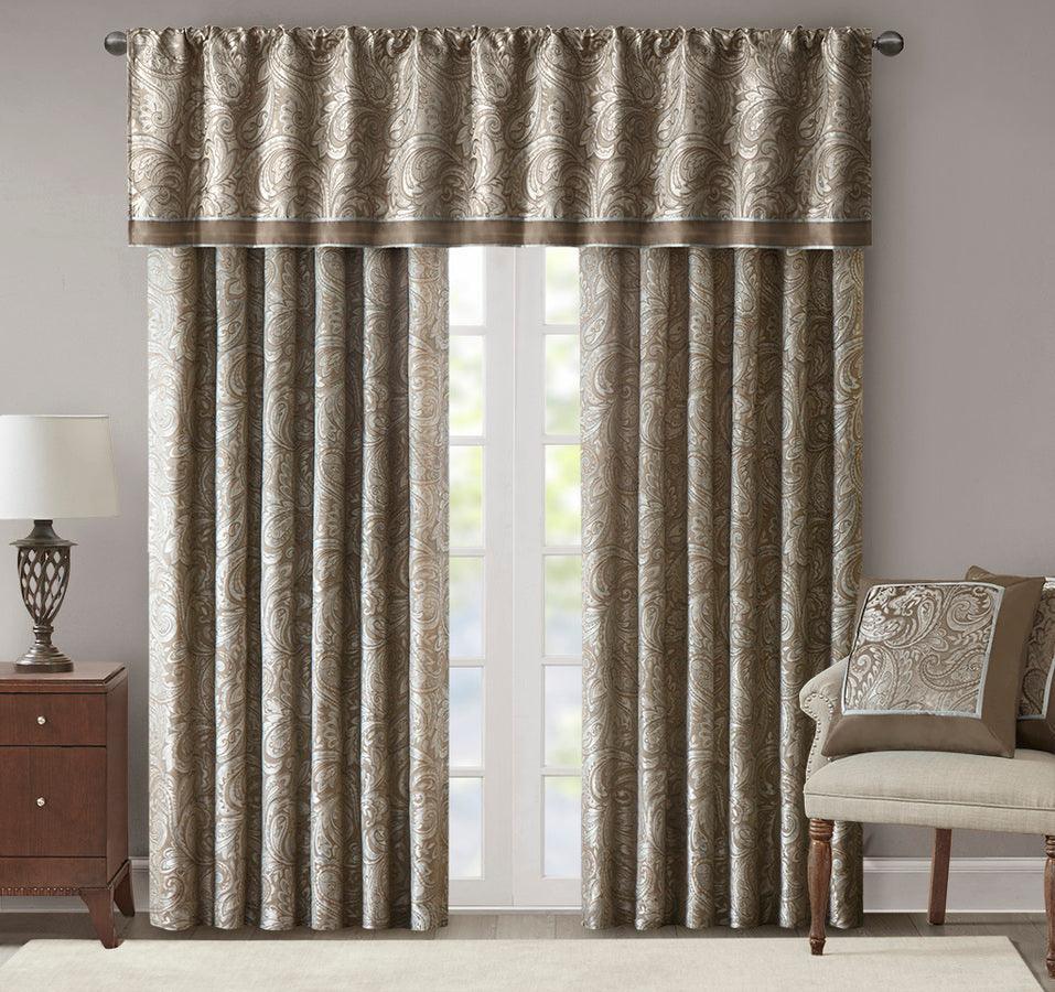 Olliix.com Curtains - Aubrey Traditional Jacquard Window Valance 50x18" Brown