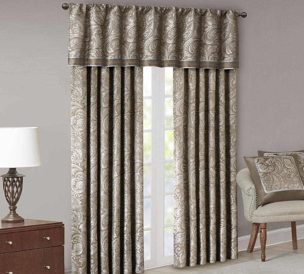 Olliix.com Curtains - Aubrey Traditional Jacquard Window Valance 50x18" Brown