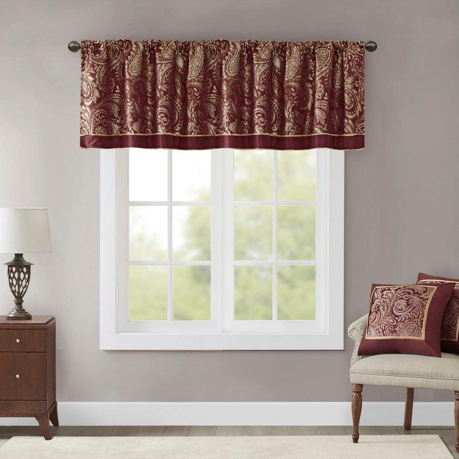 Olliix.com Curtains - Aubrey Traditional Jacquard Window Valance 50x18" Burgundy