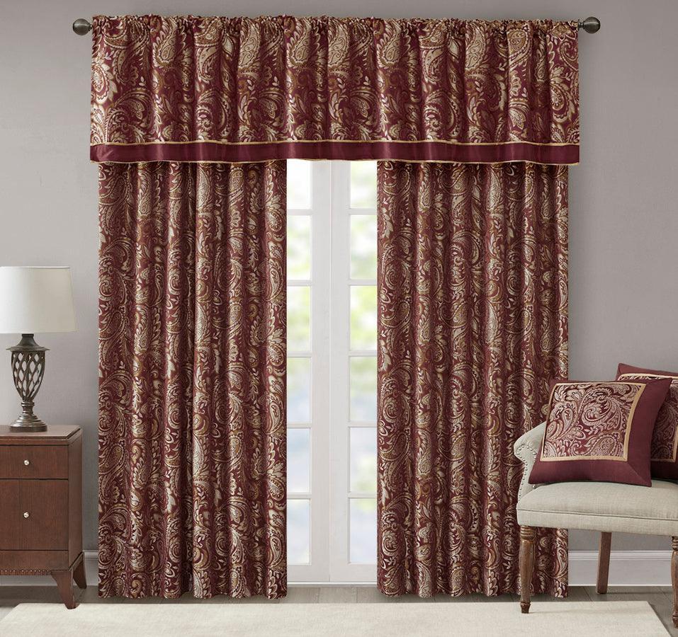 Olliix.com Curtains - Aubrey Traditional Jacquard Window Valance 50x18" Burgundy