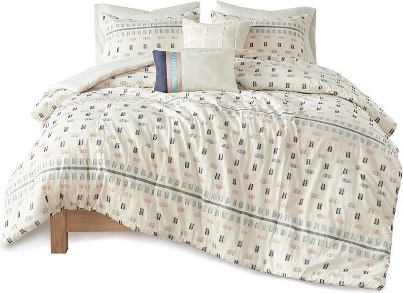 Olliix.com Comforters & Blankets - Auden Full/Queen 5 Piece Cotton Modern & Contemporary Jacquard Comforter Set Aqua