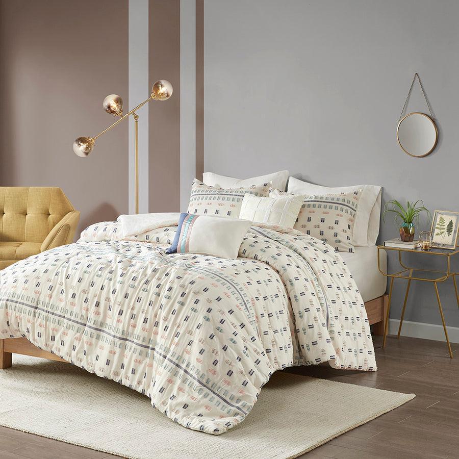 Olliix.com Comforters & Blankets - Auden Full/Queen 5 Piece Cotton Modern & Contemporary Jacquard Comforter Set Aqua