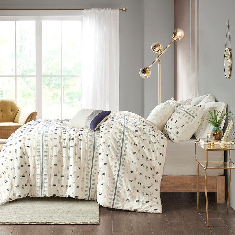 Olliix.com Comforters & Blankets - Auden Full/Queen 5 Piece Cotton Modern & Contemporary Jacquard Comforter Set Aqua