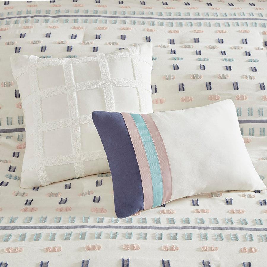 Olliix.com Comforters & Blankets - Auden Full/Queen 5 Piece Cotton Modern & Contemporary Jacquard Comforter Set Aqua