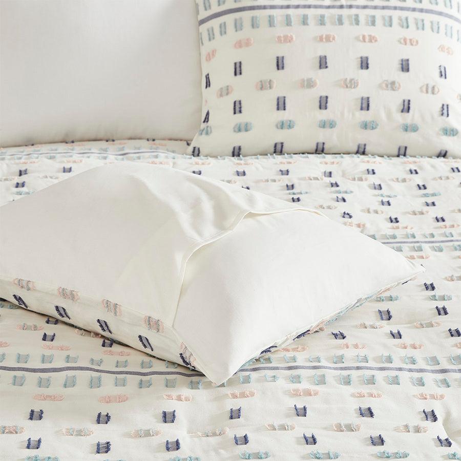 Olliix.com Comforters & Blankets - Auden Full/Queen 5 Piece Cotton Modern & Contemporary Jacquard Comforter Set Aqua