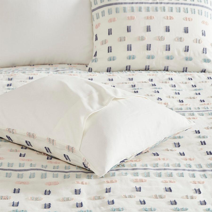 Olliix.com Duvet & Duvet Sets - Auden Modern 5 Piece Cotton Jacquard Duvet Cover Set Full/Queen Aqua