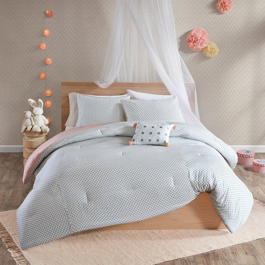 Olliix.com Comforters & Blankets - Aurora Casual Cotton Reversible Comforter Set Blush Twin