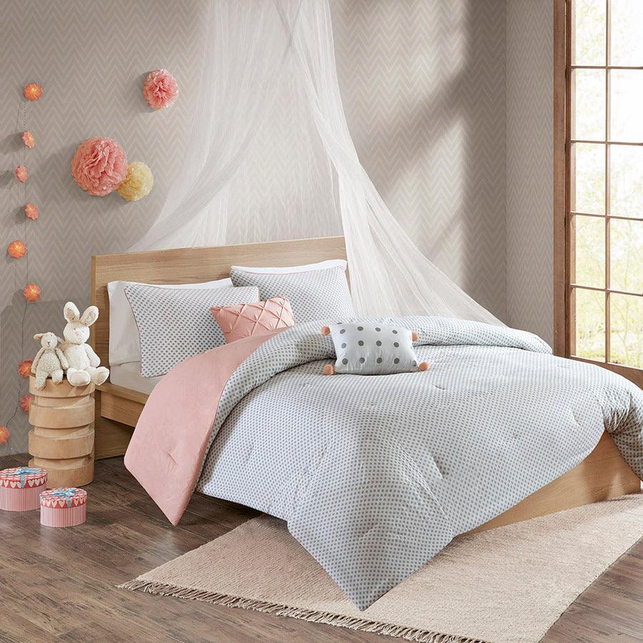 Olliix.com Comforters & Blankets - Aurora Traditional Cotton Reversible Comforter Set Blush Full/Queen