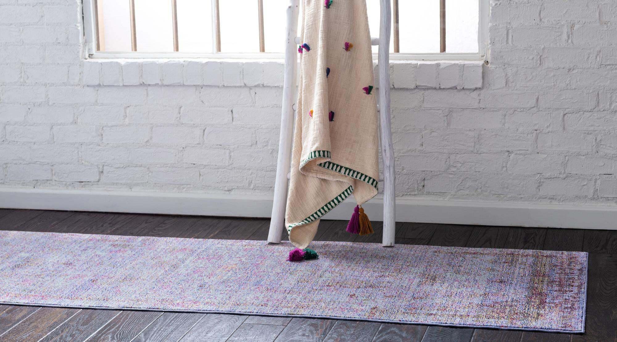 Unique Loom Indoor Rugs - Austin Abstract 10 Ft Runner Violet & Ivory
