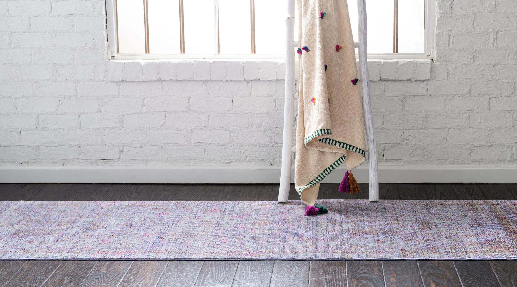 Unique Loom Indoor Rugs - Austin Abstract 10 Ft Runner Violet & Ivory