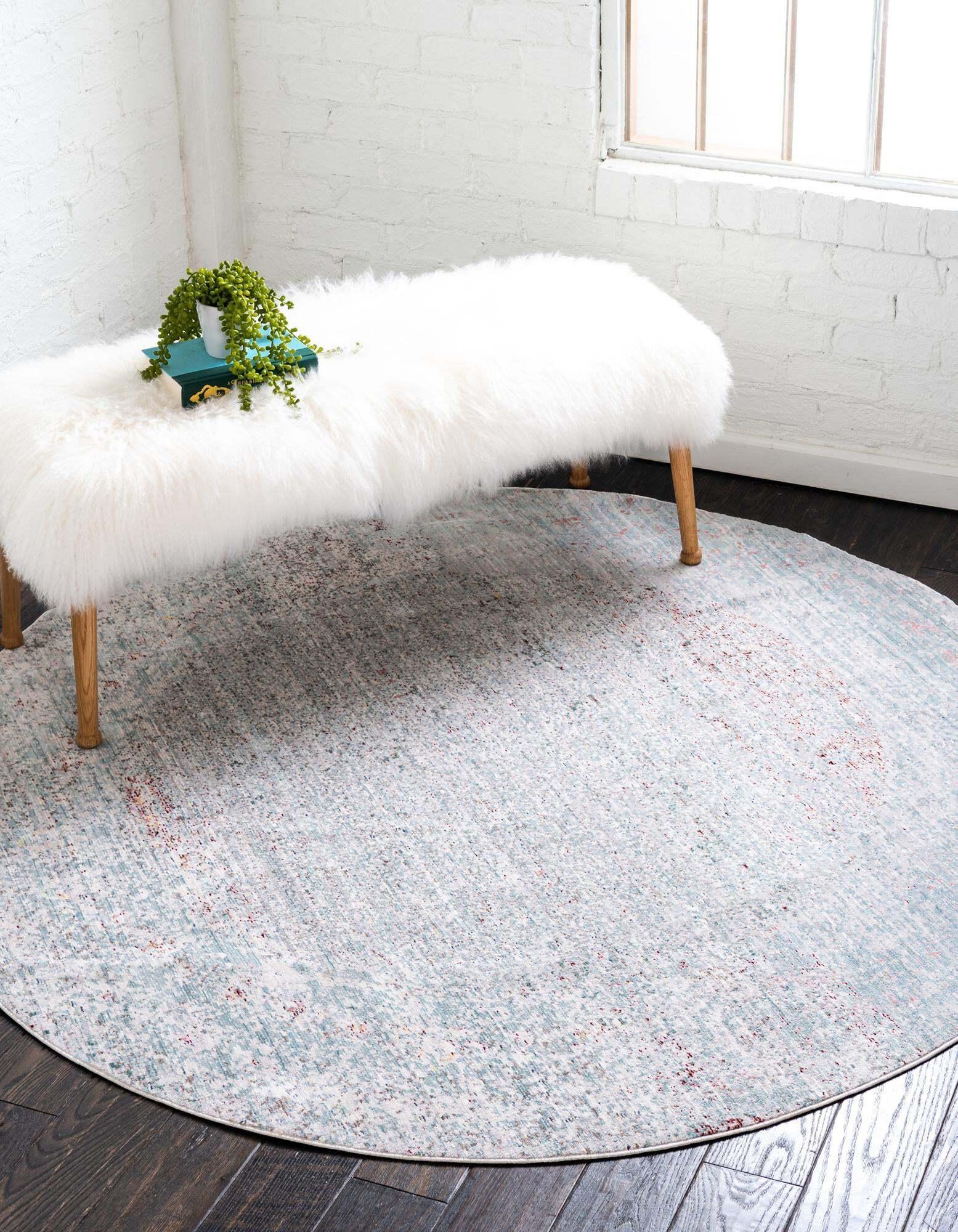 Unique Loom Indoor Rugs - Austin Abstract 6 Ft Round Rug Round Rug Gray & Ivory