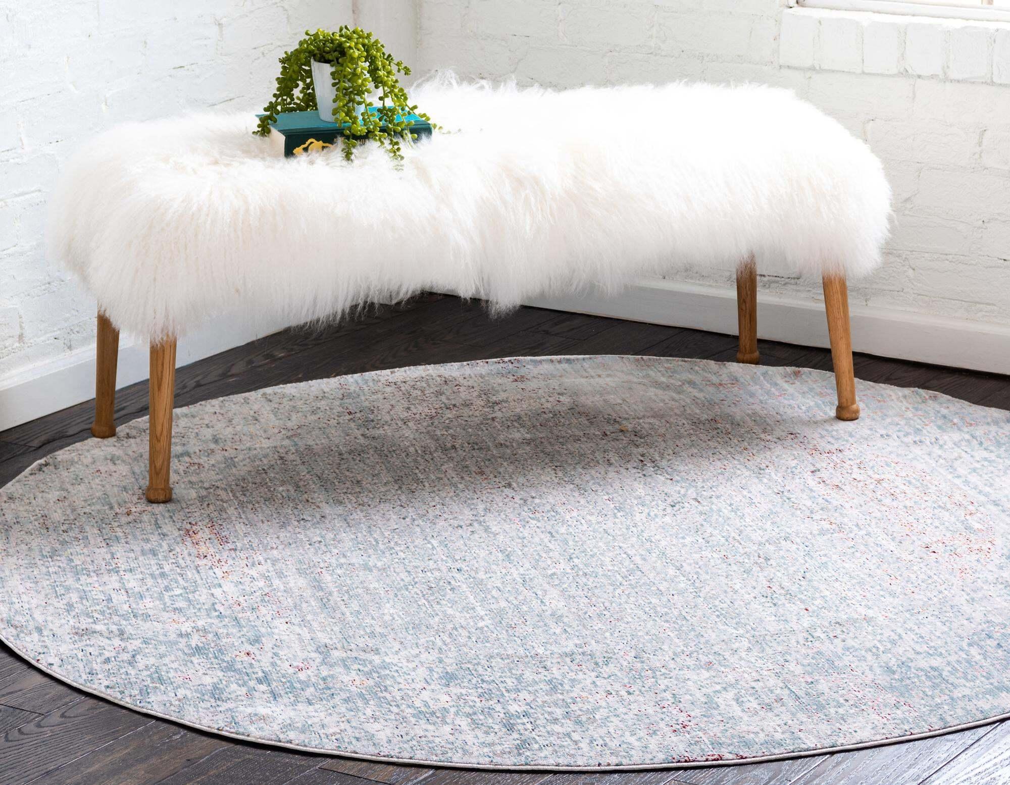 Unique Loom Indoor Rugs - Austin Abstract 6 Ft Round Rug Round Rug Gray & Ivory