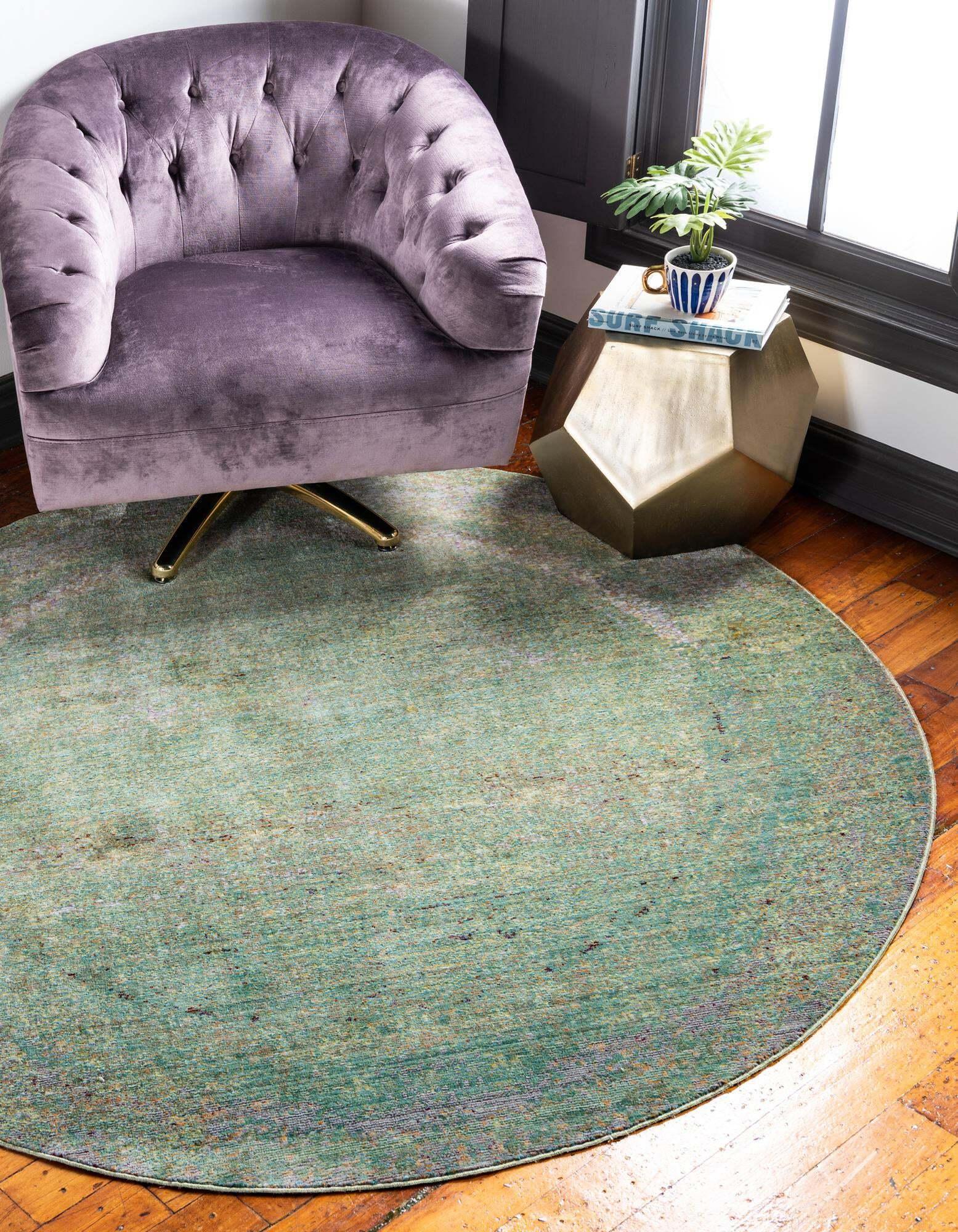 Unique Loom Indoor Rugs - Austin Abstract 6 Ft Round Rug Round Rug Green & Beige