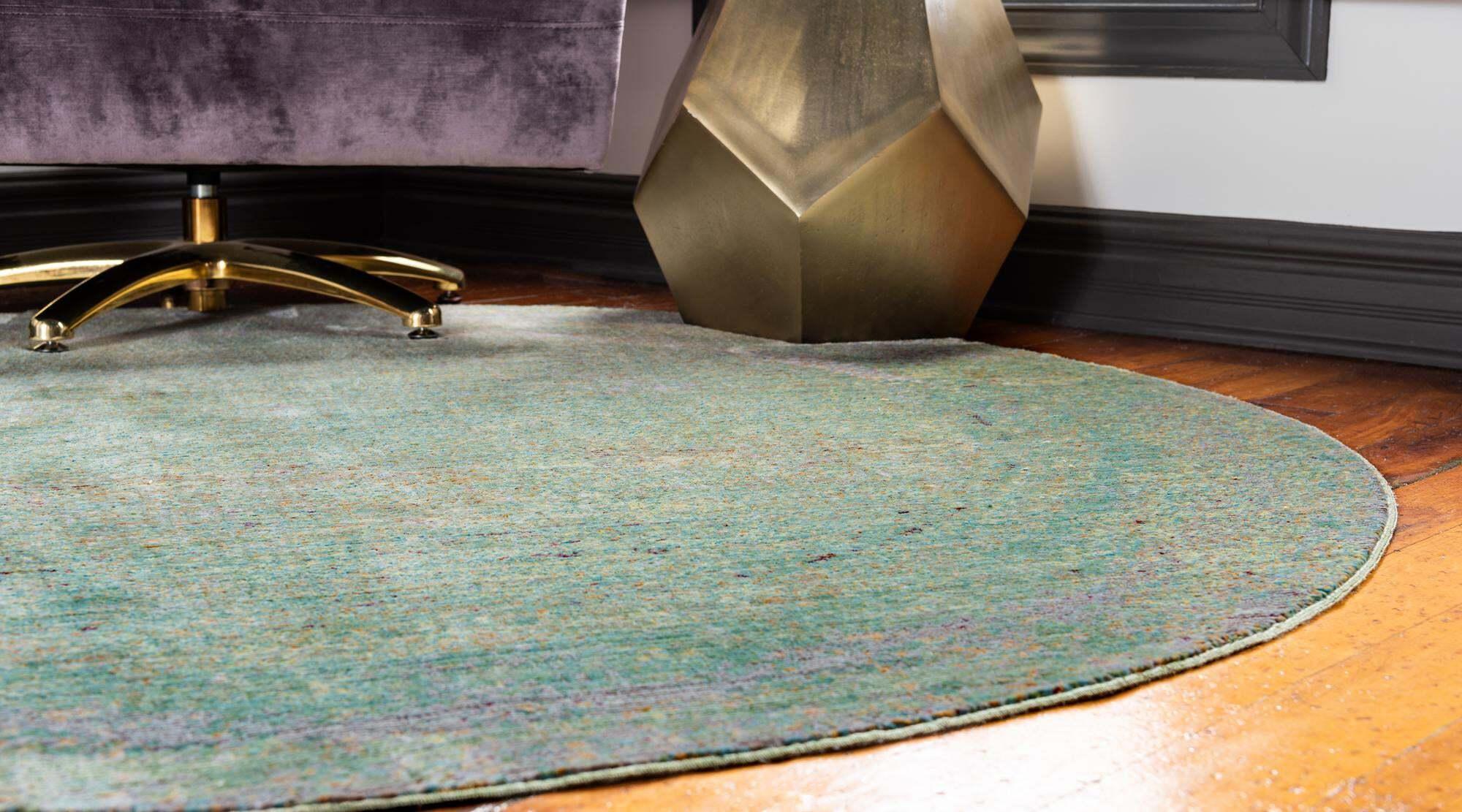 Unique Loom Indoor Rugs - Austin Abstract 6 Ft Round Rug Round Rug Green & Beige