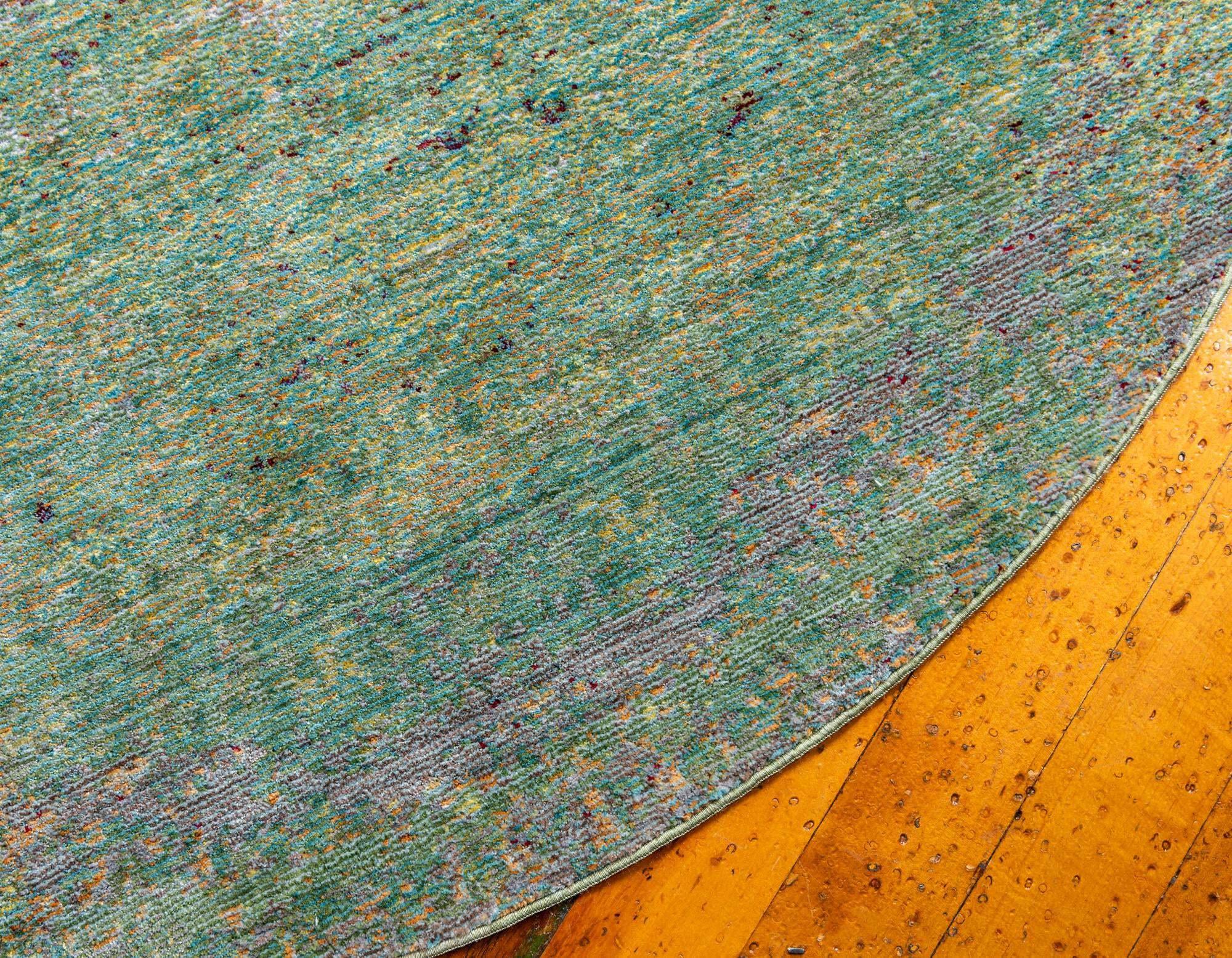 Unique Loom Indoor Rugs - Austin Abstract 6 Ft Round Rug Round Rug Green & Beige