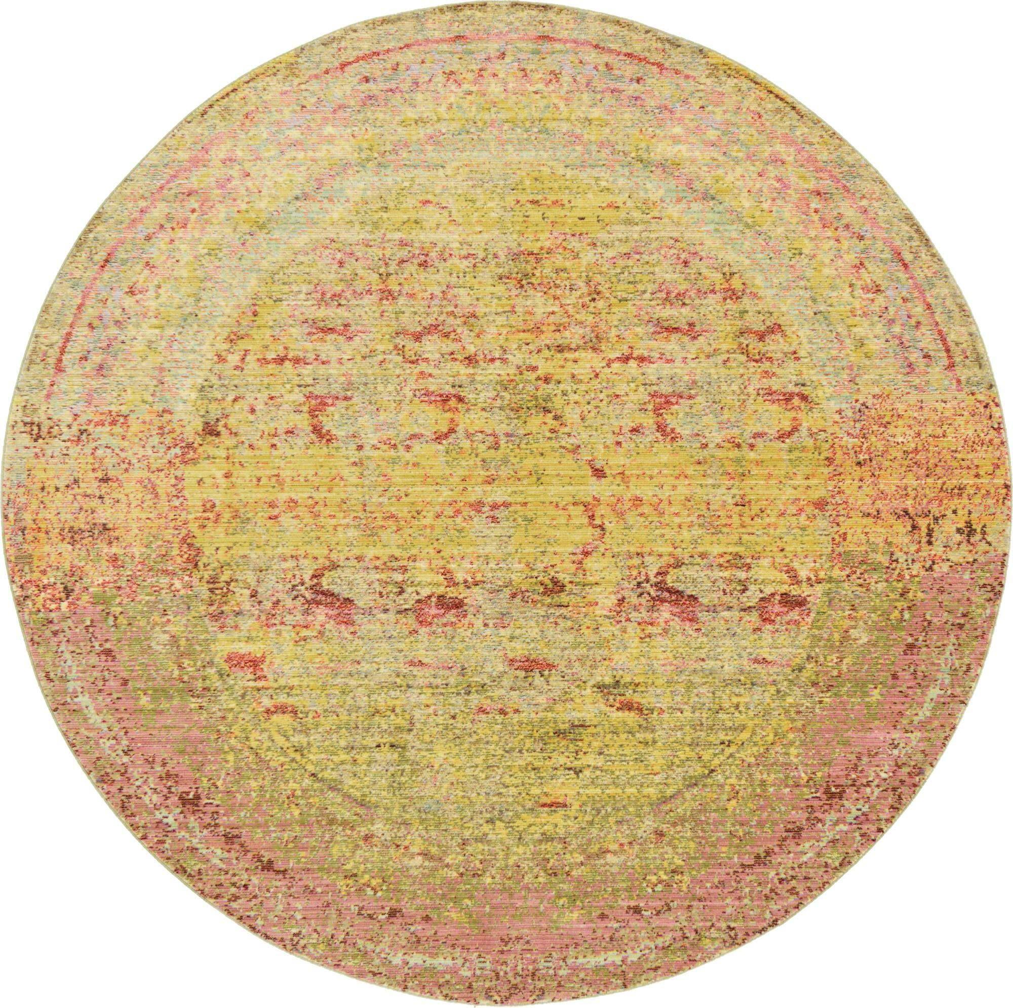 Unique Loom Indoor Rugs - Austin Abstract 6 Ft Round Rug Round Rug Yellow & Ivory