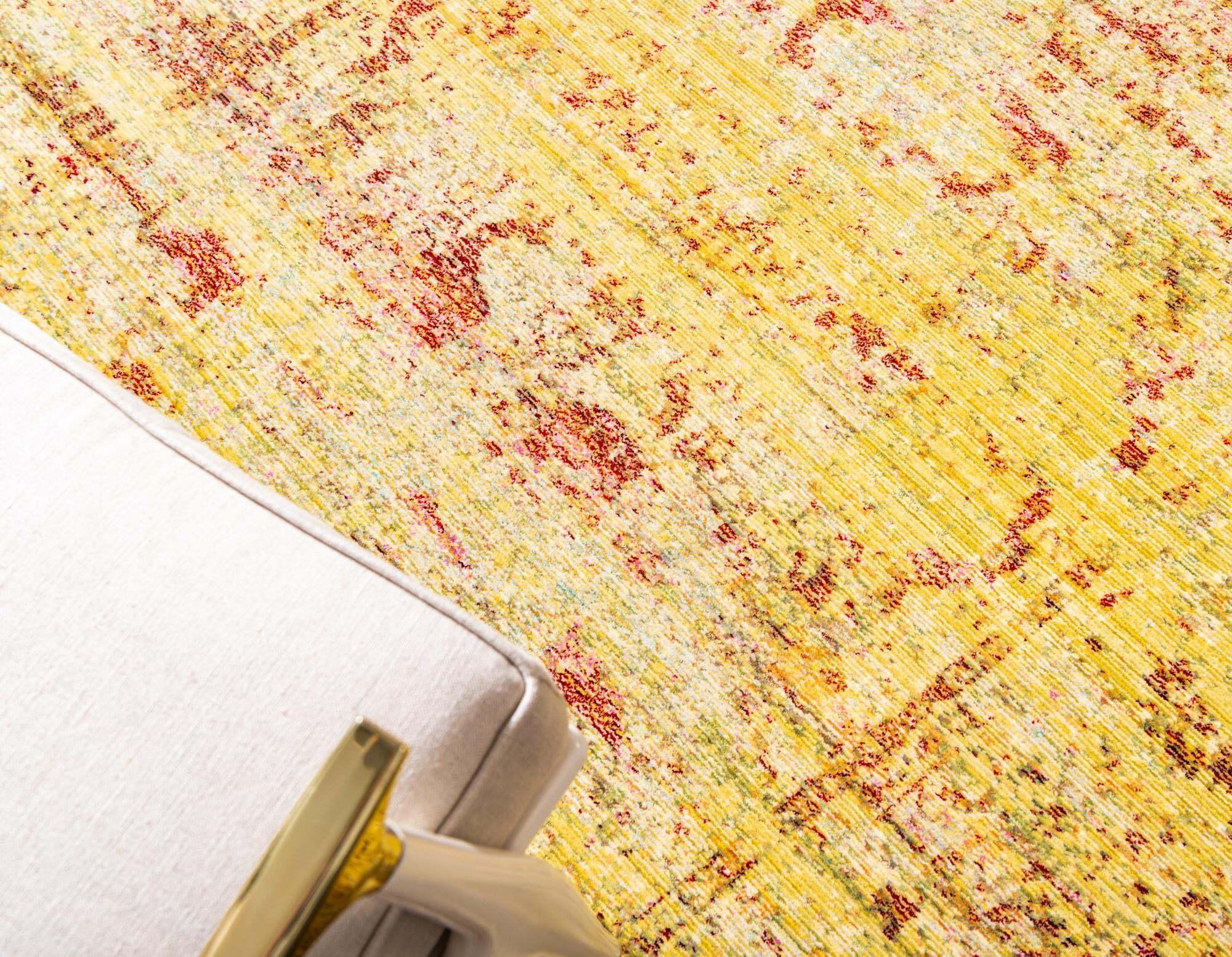 Unique Loom Indoor Rugs - Austin Abstract 6 Ft Round Rug Round Rug Yellow & Ivory
