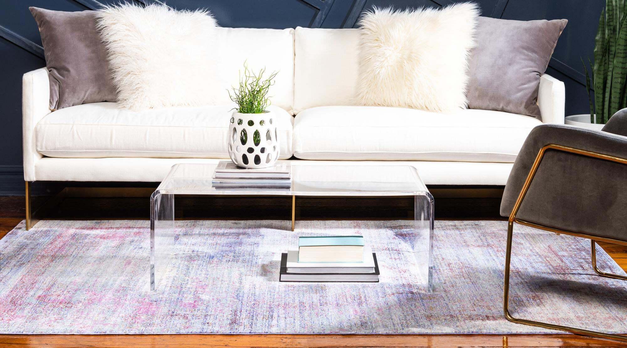 Unique Loom Indoor Rugs - Austin Abstract 6x9 Rectangular Rug Violet & Ivory