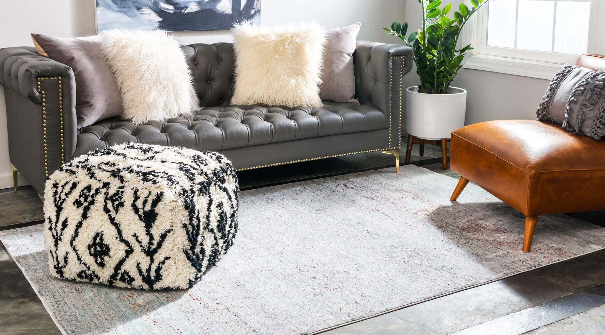 Unique Loom Indoor Rugs - Austin Abstract 7x10 Rectangular Rug Gray & Ivory