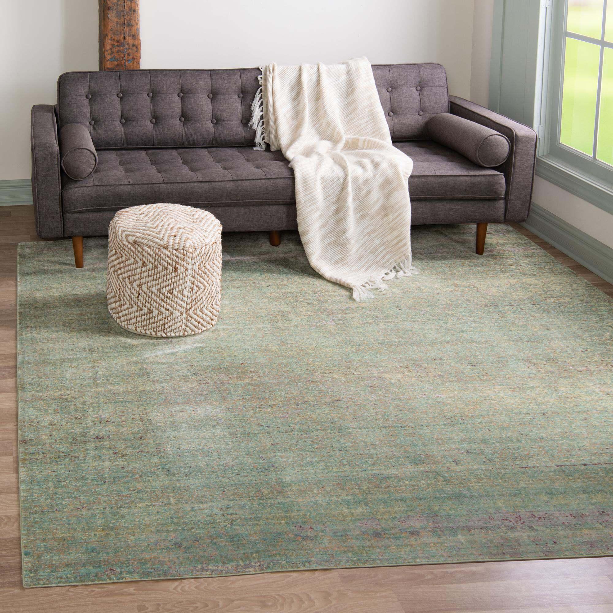 Unique Loom Indoor Rugs - Austin Abstract 8 Ft Square Rug Green & Beige