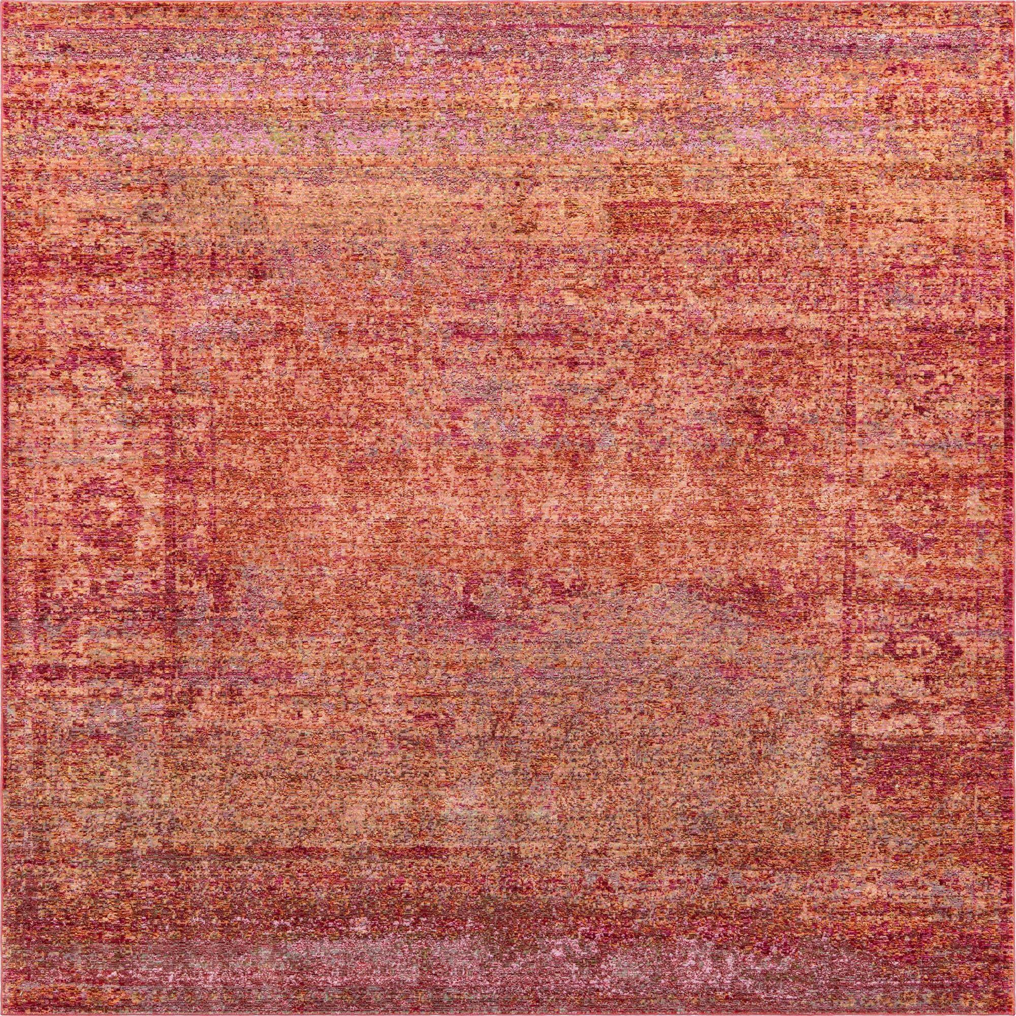 Unique Loom Indoor Rugs - Austin Abstract 8 Ft Square Rug Pink & Beige