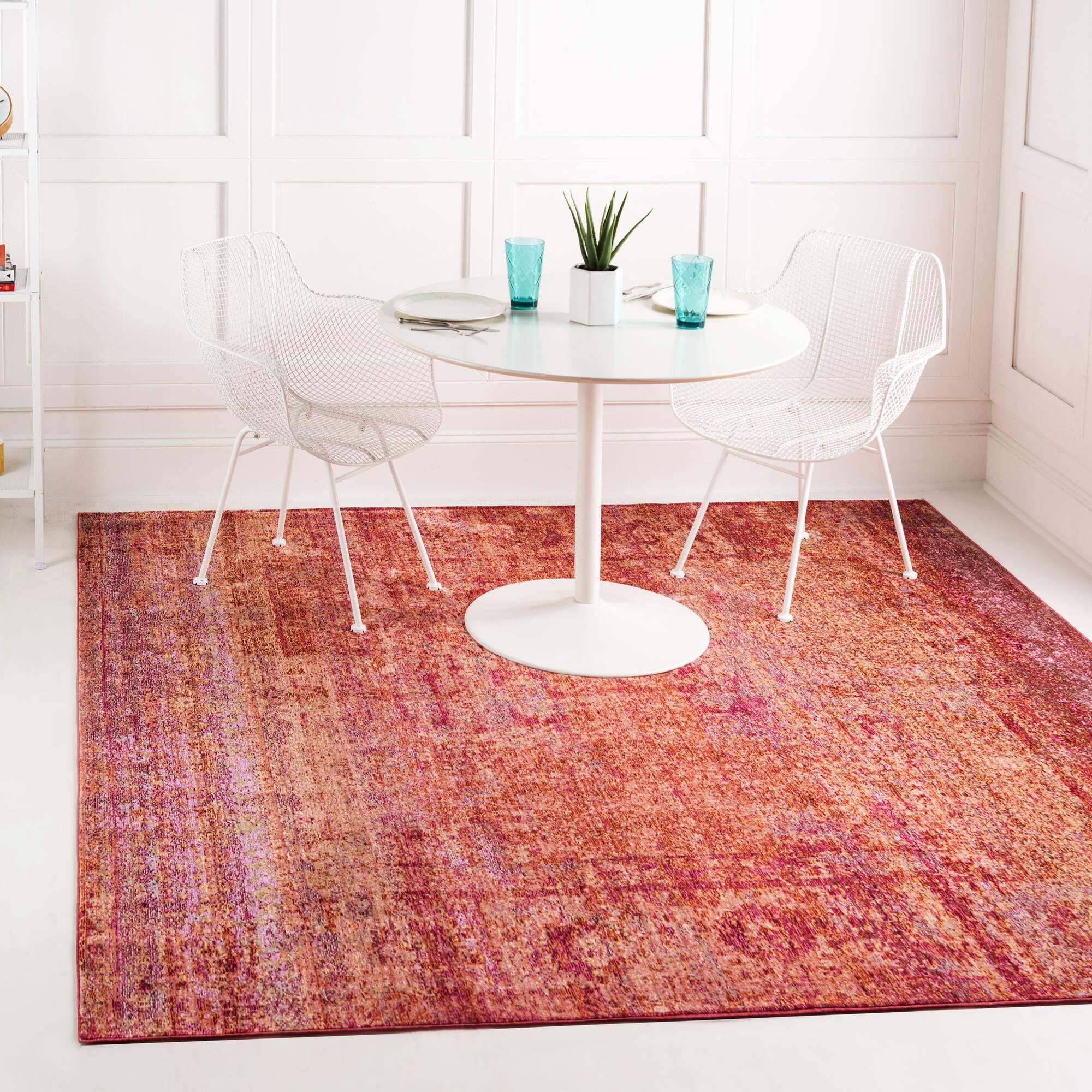 Unique Loom Indoor Rugs - Austin Abstract 8 Ft Square Rug Pink & Beige