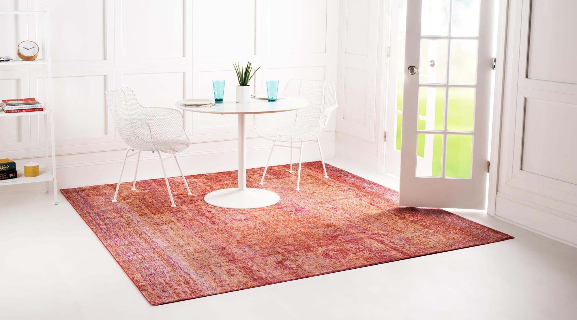 Unique Loom Indoor Rugs - Austin Abstract 8 Ft Square Rug Pink & Beige