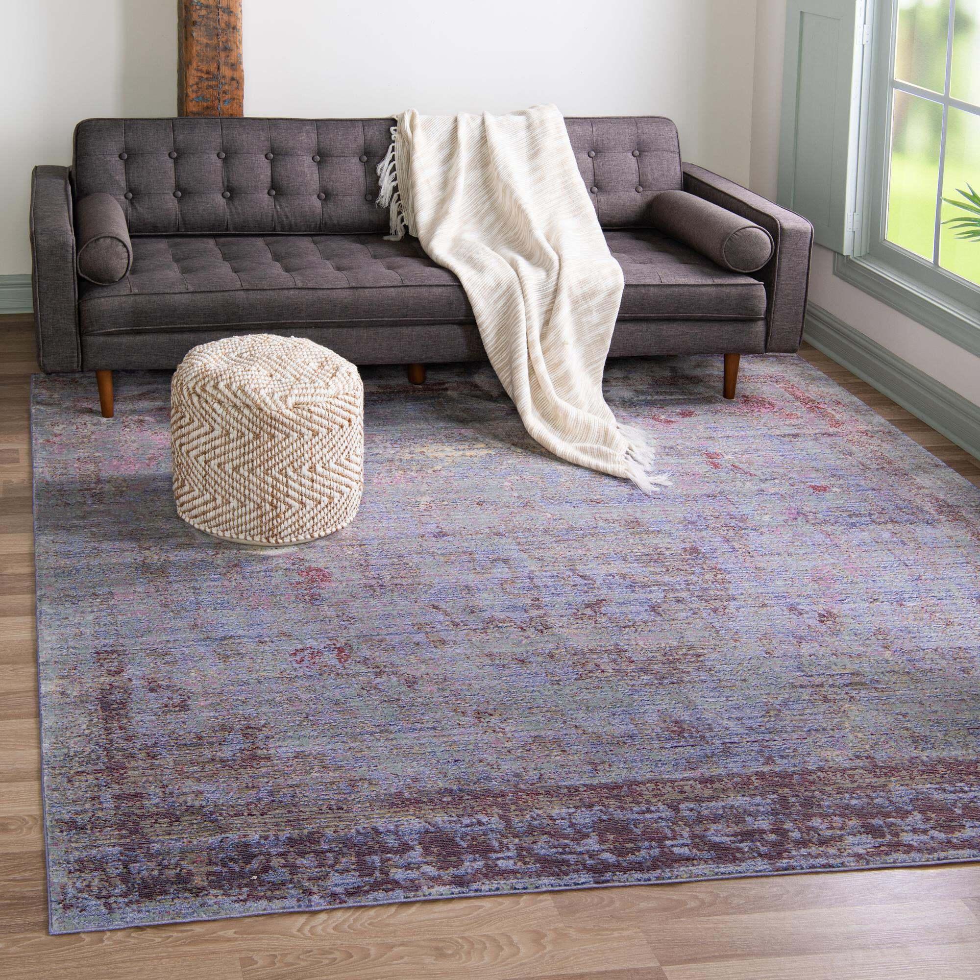 Unique Loom Indoor Rugs - Austin Abstract 8 Ft Square Rug Violet & Ivory