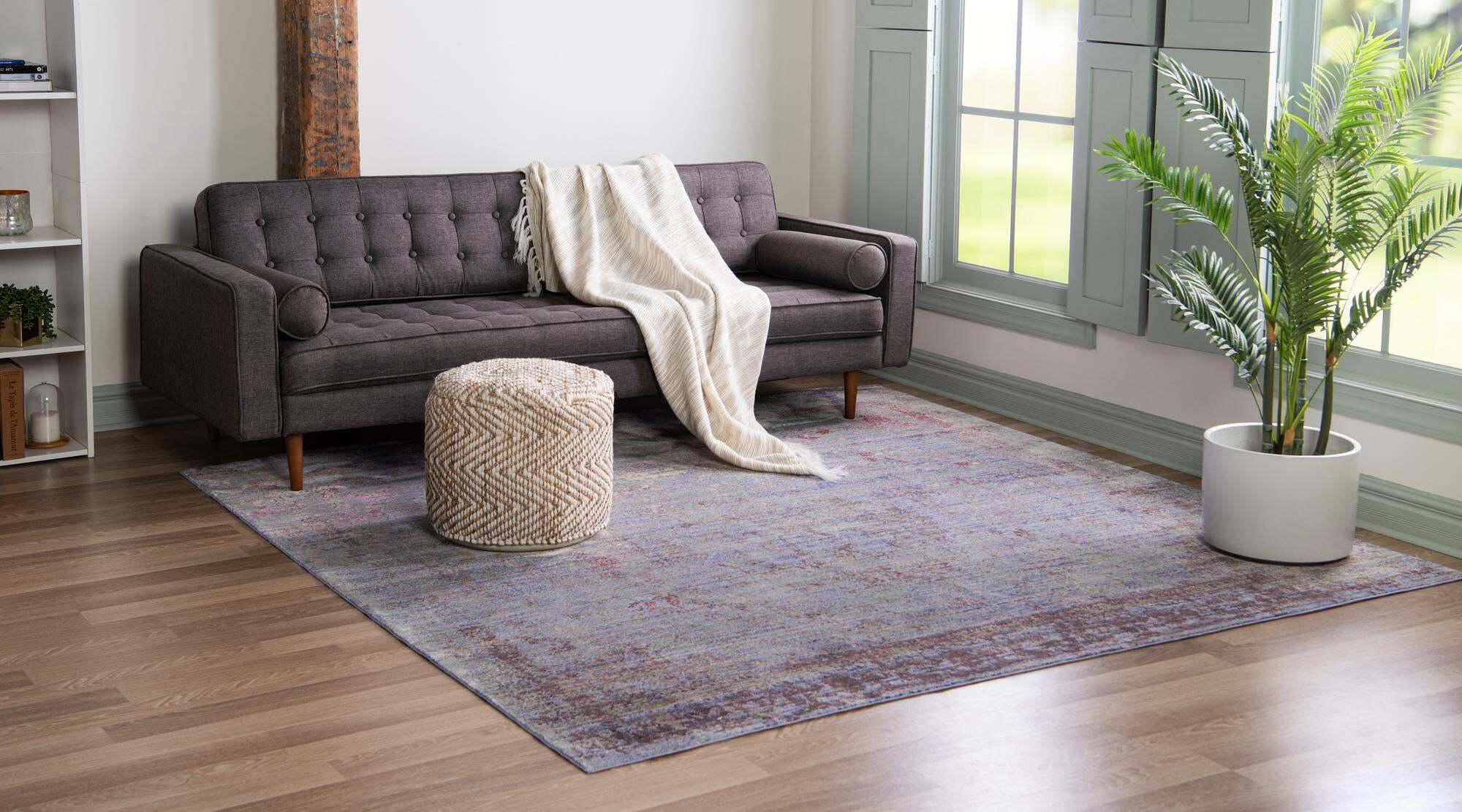 Unique Loom Indoor Rugs - Austin Abstract 8 Ft Square Rug Violet & Ivory