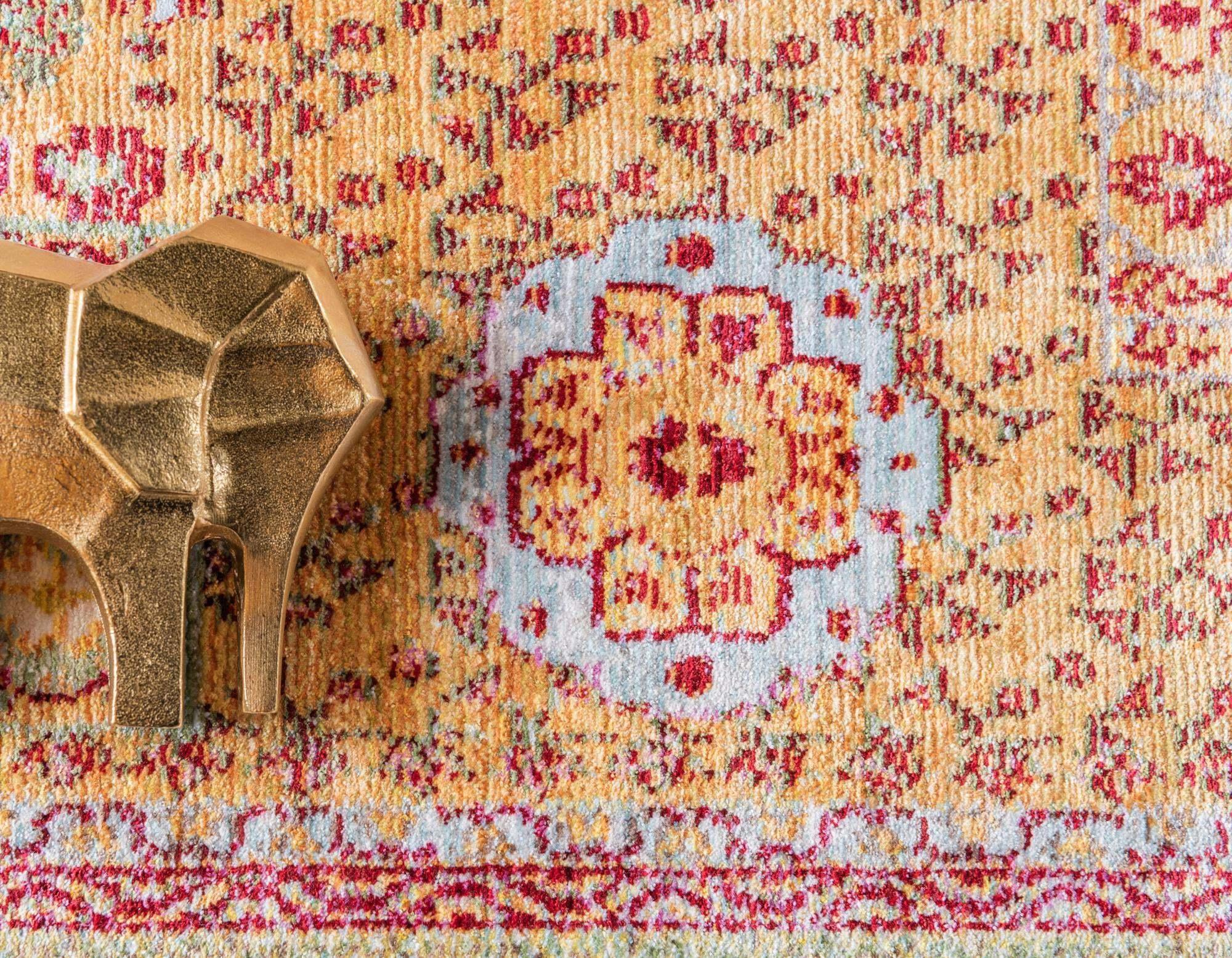 Unique Loom Indoor Rugs - Austin Border 8 Ft Square Rug Gold & Burgundy