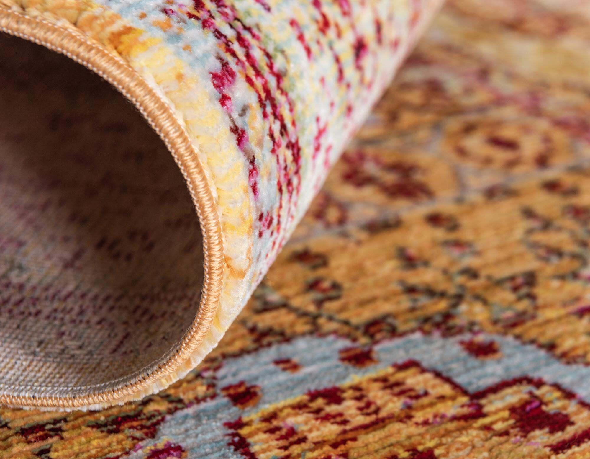 Unique Loom Indoor Rugs - Austin Border 8 Ft Square Rug Gold & Burgundy