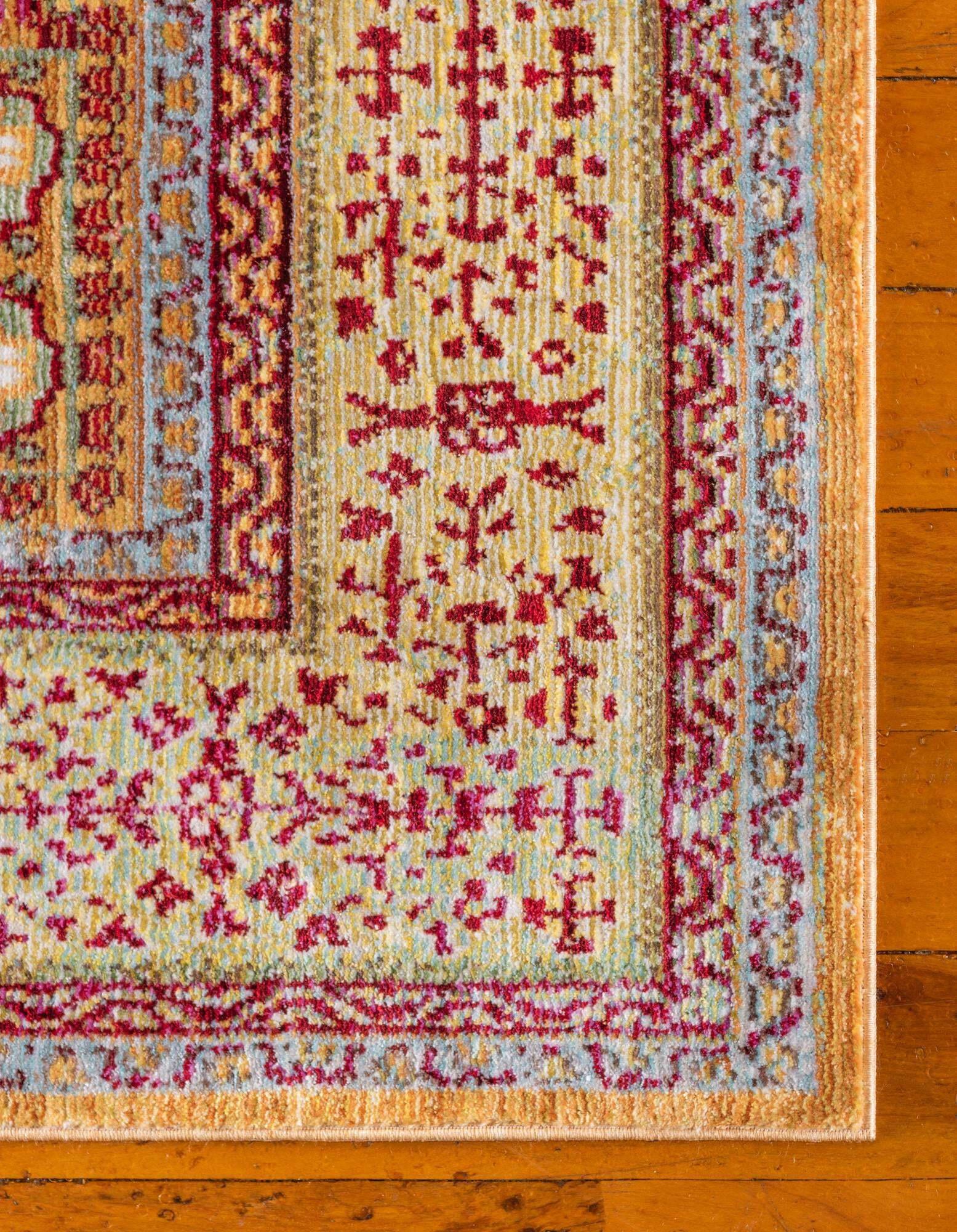 Unique Loom Indoor Rugs - Austin Border 8 Ft Square Rug Gold & Burgundy