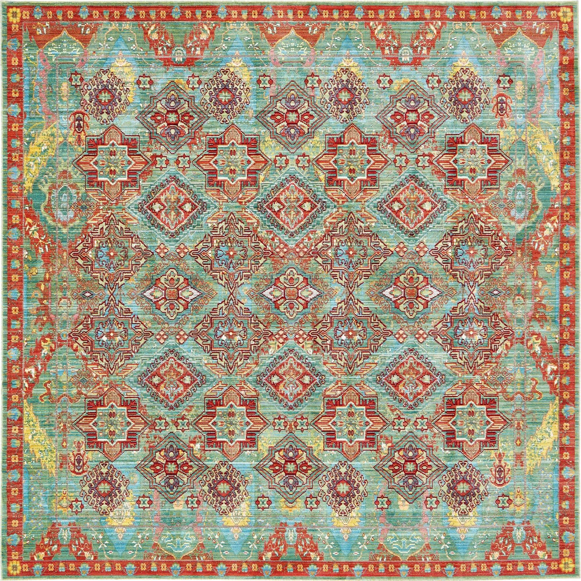 Unique Loom Indoor Rugs - Austin Border 8 Ft Square Rug Multi & Green