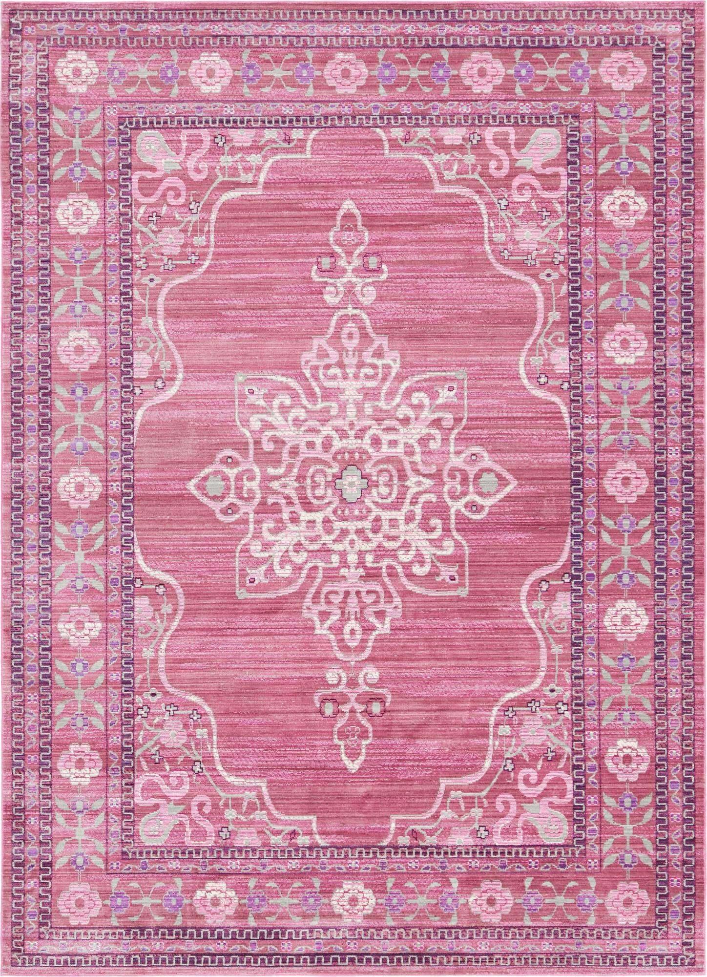 Unique Loom Indoor Rugs - Austin Floral 7x10 Rectangular Rug Pink & Beige