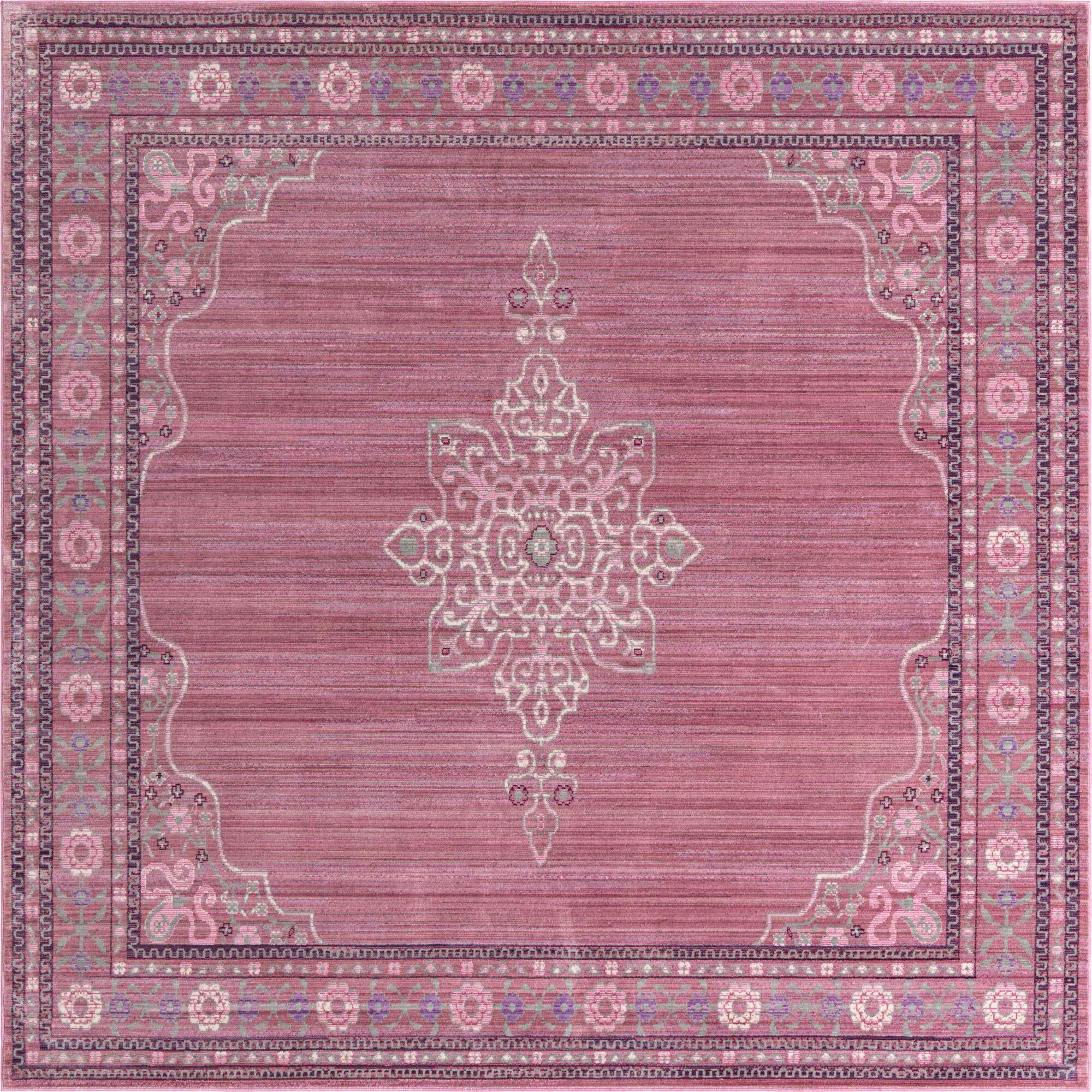 Unique Loom Indoor Rugs - Austin Floral 8 Ft Square Rug Pink & Beige