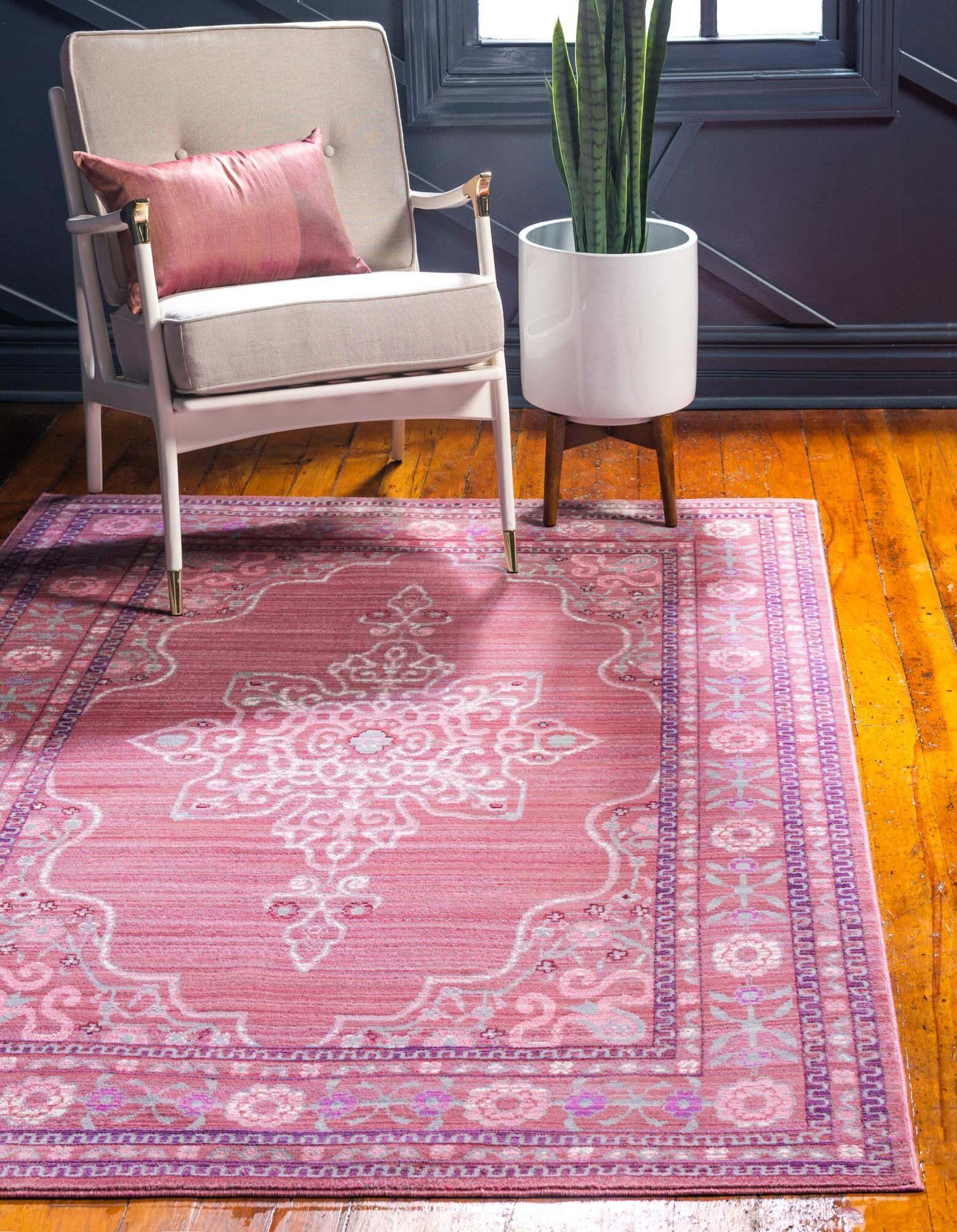 Unique Loom Indoor Rugs - Austin Floral 8x10 Rectangular Rug Pink & Beige