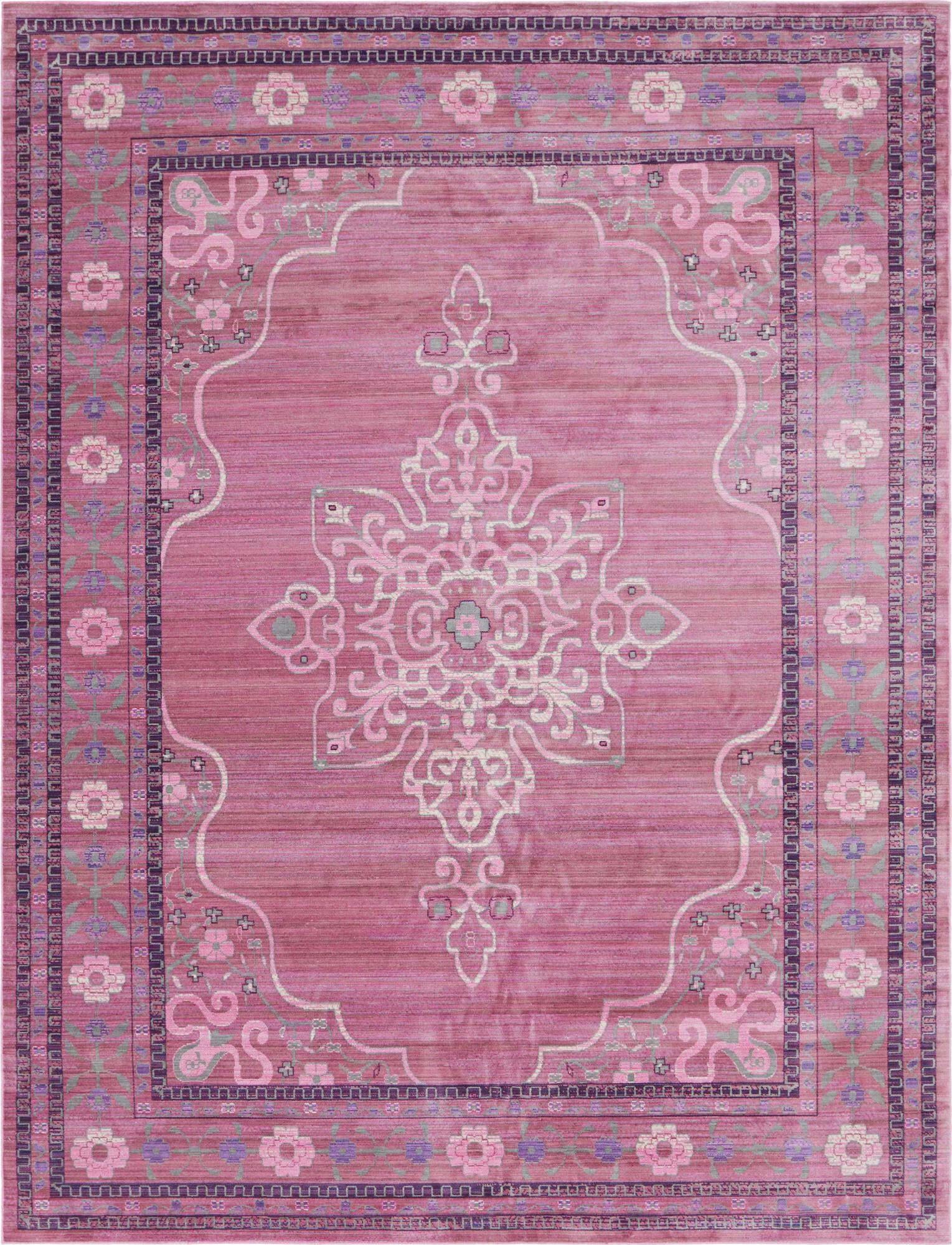 Unique Loom Indoor Rugs - Austin Floral 9x12 Rectangular Rug Pink & Beige
