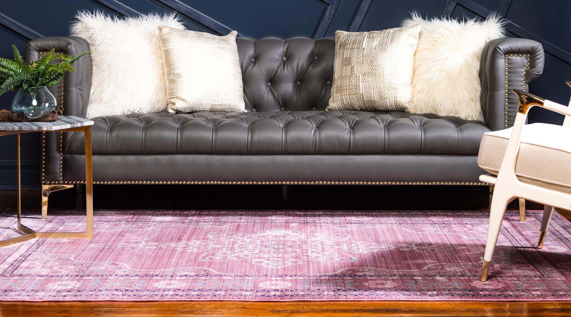 Unique Loom Indoor Rugs - Austin Floral 9x12 Rectangular Rug Pink & Beige
