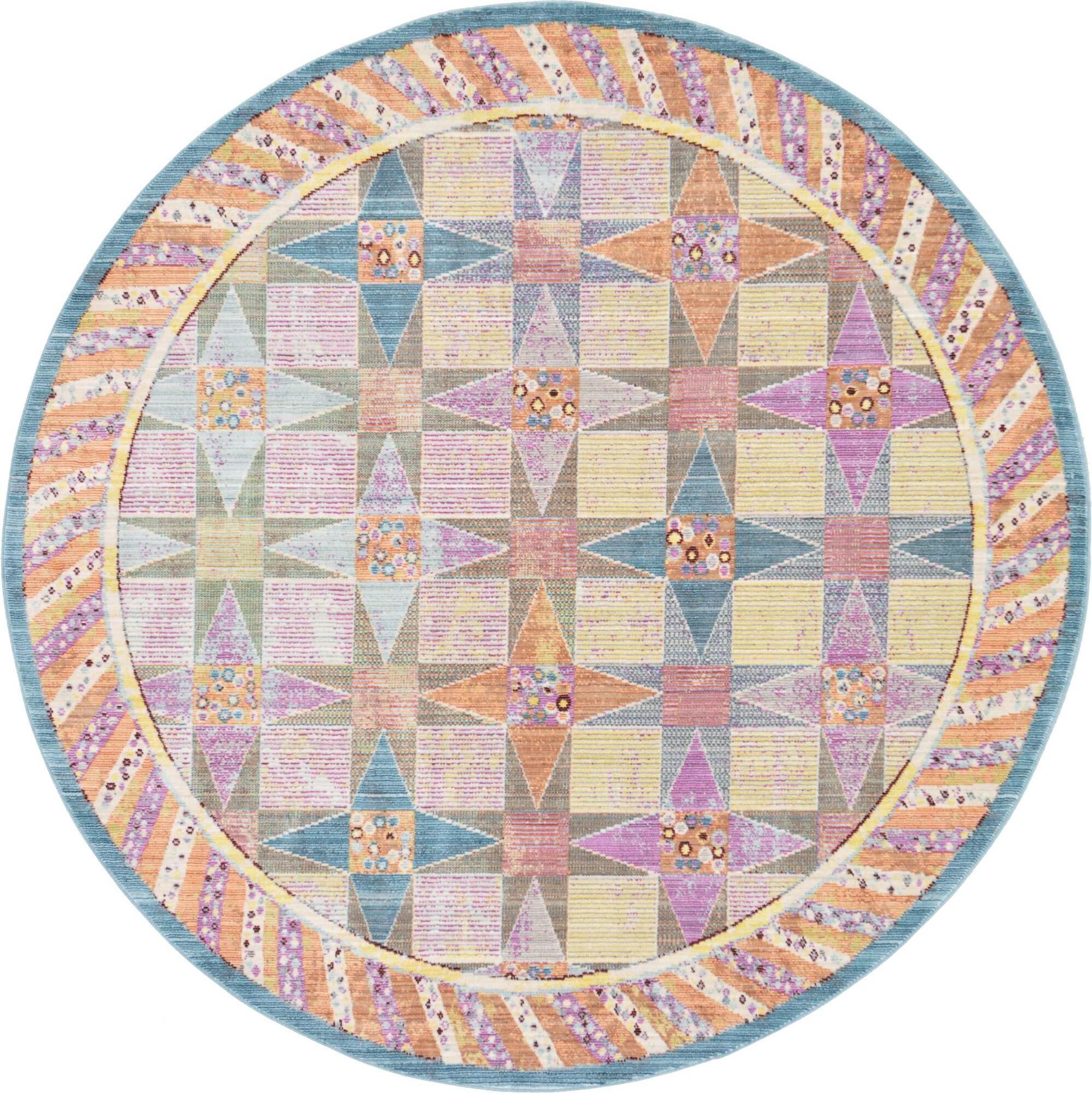 Unique Loom Indoor Rugs - Austin Geometric 6 Ft Round Rug Round Rug Multi & Beige