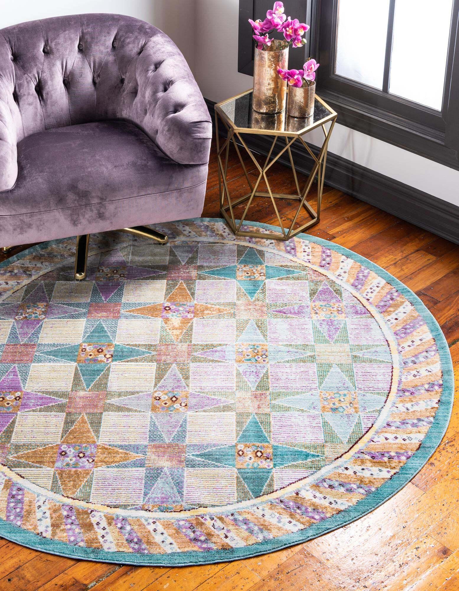Unique Loom Indoor Rugs - Austin Geometric 6 Ft Round Rug Round Rug Multi & Beige