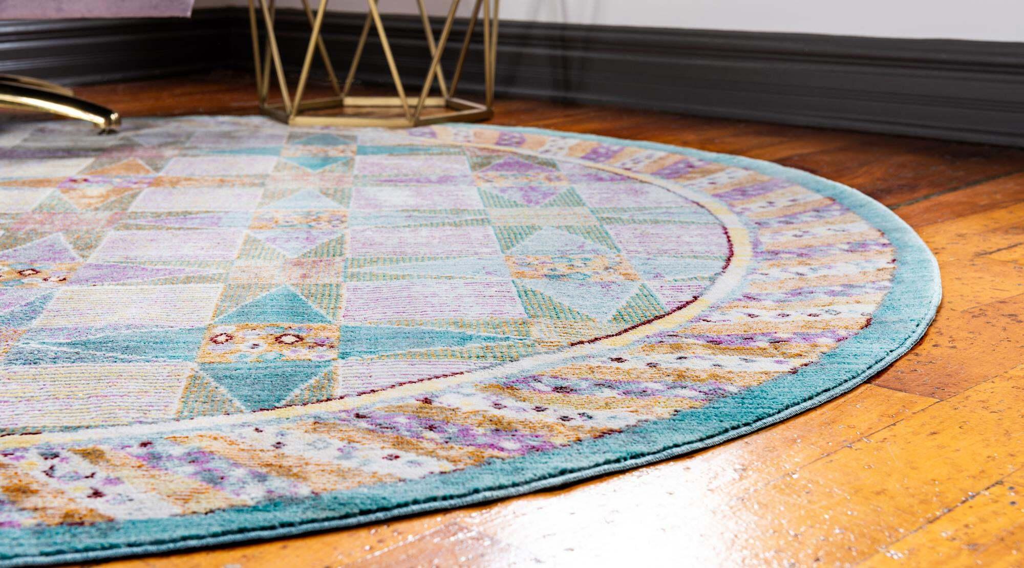 Unique Loom Indoor Rugs - Austin Geometric 6 Ft Round Rug Round Rug Multi & Beige