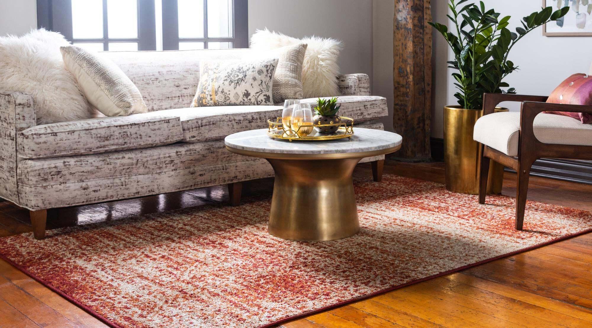 Unique Loom Indoor Rugs - Autumn Abstract Rectangular 8x10 Rug Terracotta & Beige