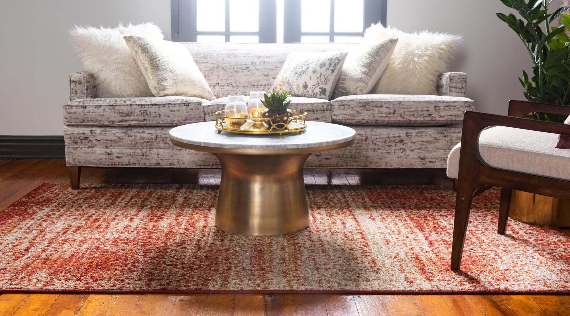 Unique Loom Indoor Rugs - Autumn Abstract Rectangular 8x10 Rug Terracotta & Beige