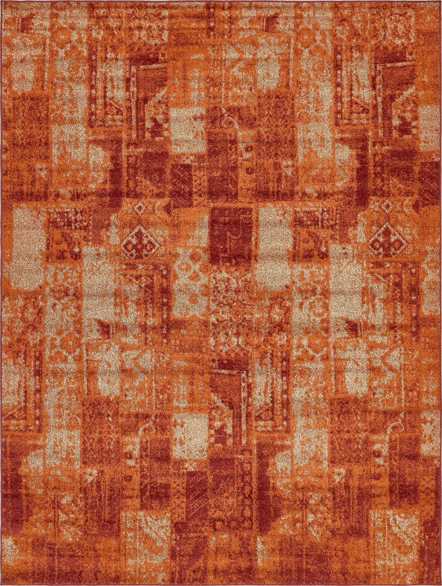 Unique Loom Indoor Rugs - Autumn Abstract Rectangular 9x12 Rug Terracotta & Burgundy