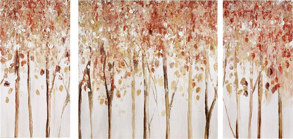 Olliix.com Wall Paintings - Autumn Forest 3 Piece Canvas Art Palette Knife Embellishment Red