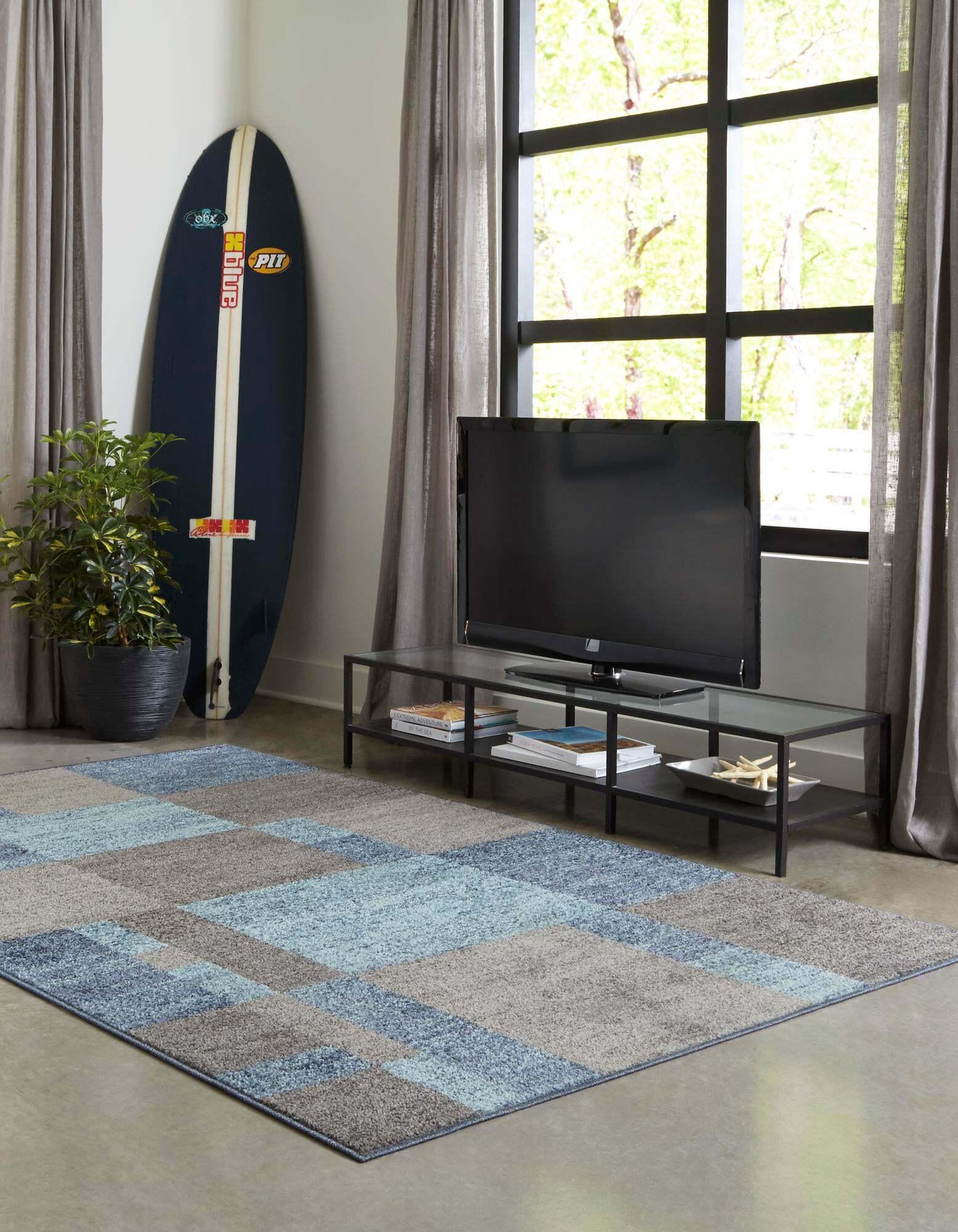 Unique Loom Indoor Rugs - Autumn Geometric 2x3 Rectangular Rug Blue & Gray