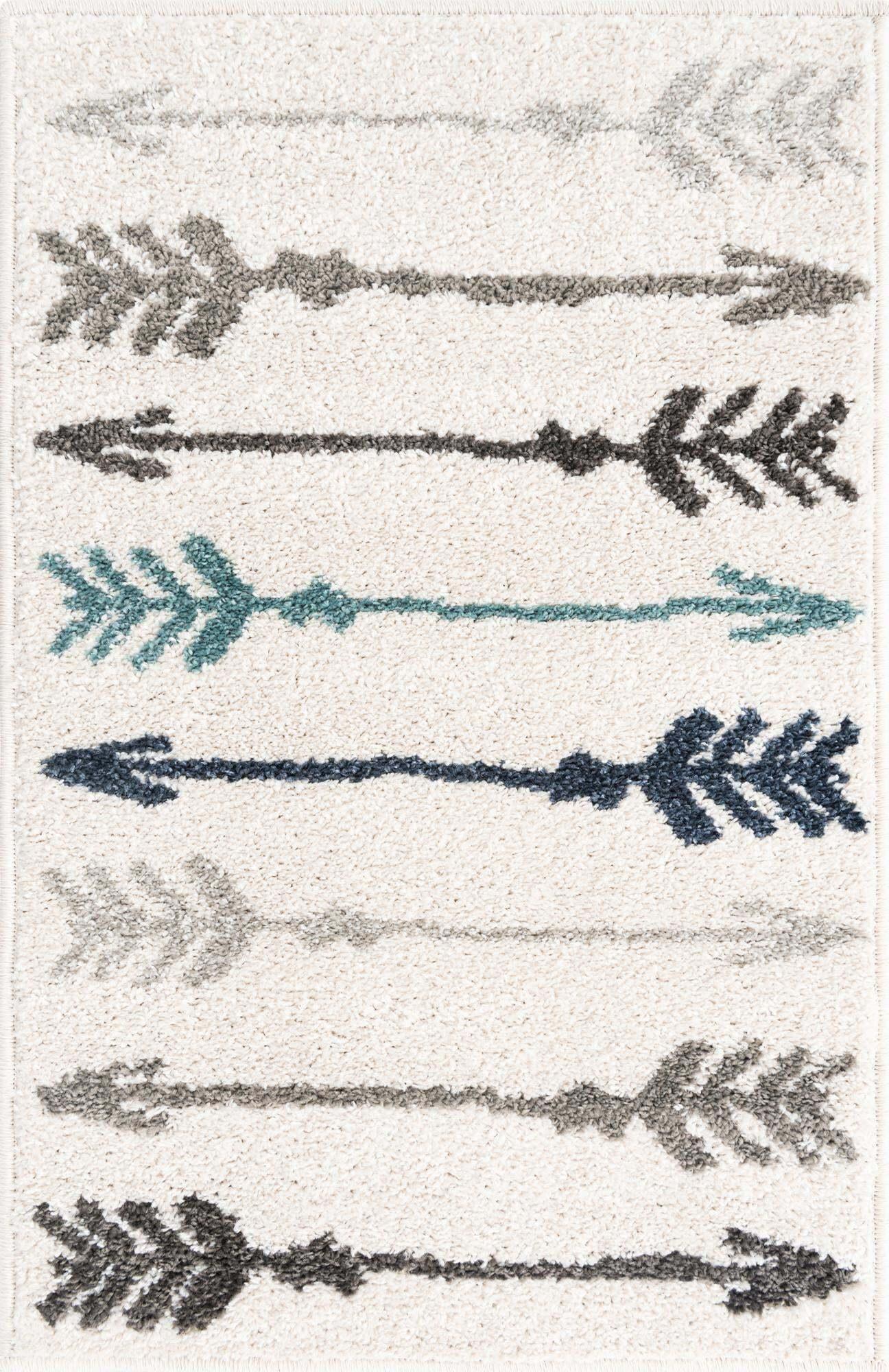 Unique Loom Indoor Rugs - Autumn Geometric 2x3 Rectangular Rug Ivory & Blue