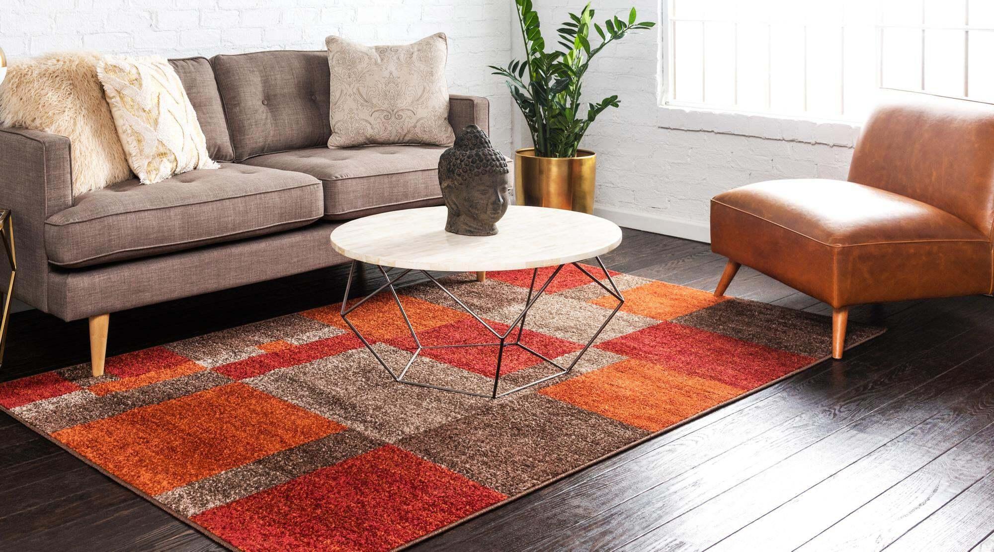 Unique Loom Indoor Rugs - Autumn Geometric 4x6 Rectangular Rug Multi & Dark Brown
